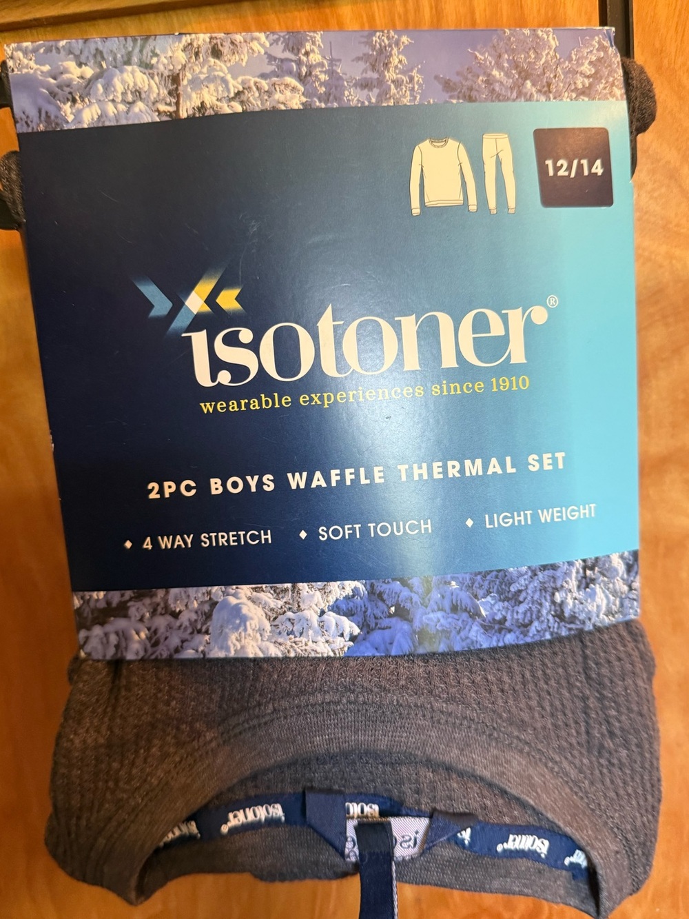 Isotoner Boys 12/14 Waffle Thermal Top and Bottom Set in Charcoal grey